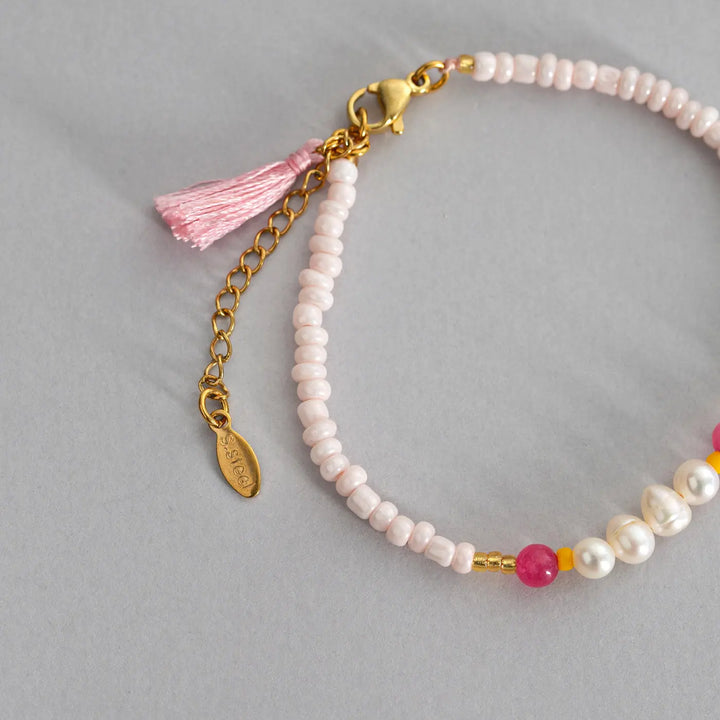 Bluma - Pearl Bead Pink Tassle Bracelet  | Timi of Sweden