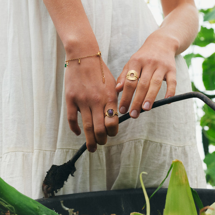 Anouk - Amethyst Statement Adjustable Ring Stainless Steel