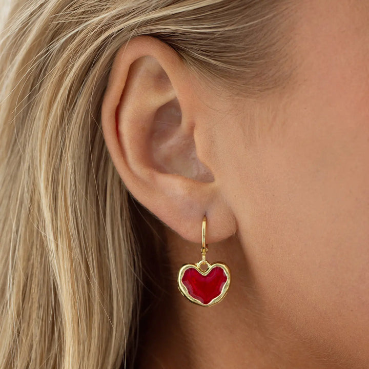 Scarlett - Red Hoop Heart Earrings