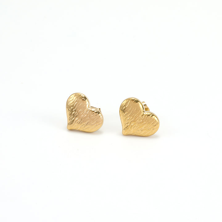 Suvy - Ribbed Heart Stud Earrings Stainless Steel