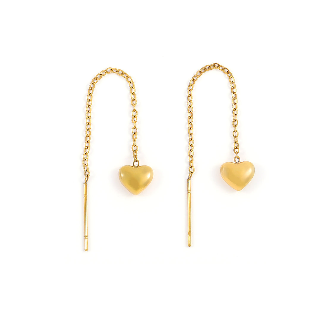 Julie - Heart Chain Earrings Gold Stainless Steel